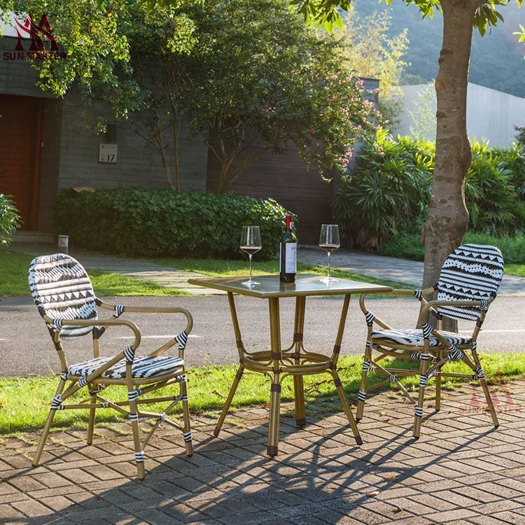 Factory Hot Sale All Weather UV Resistant Garden Aluminum Balcony Bistro Restaurant Hotel Outdoor Handmade Wicker Rattan