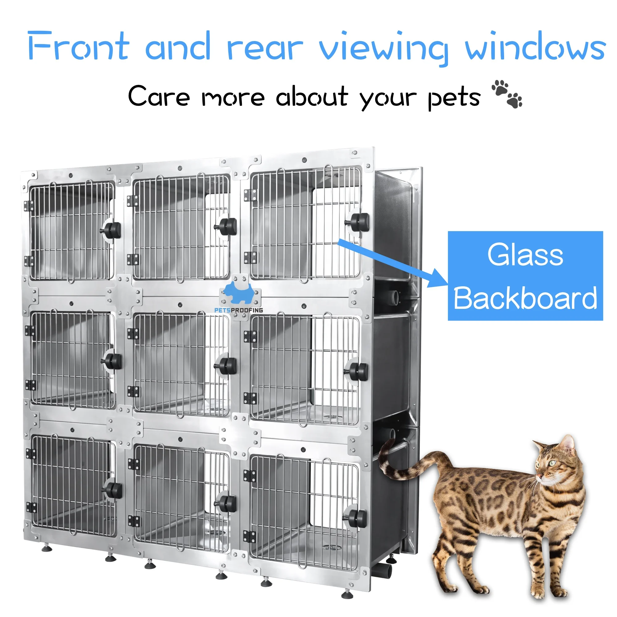 Petsproofing luxury hospital salon High Quality Veterinary Vet Stainless Steel Pet Dog Cat Kennel mesh Cages bank