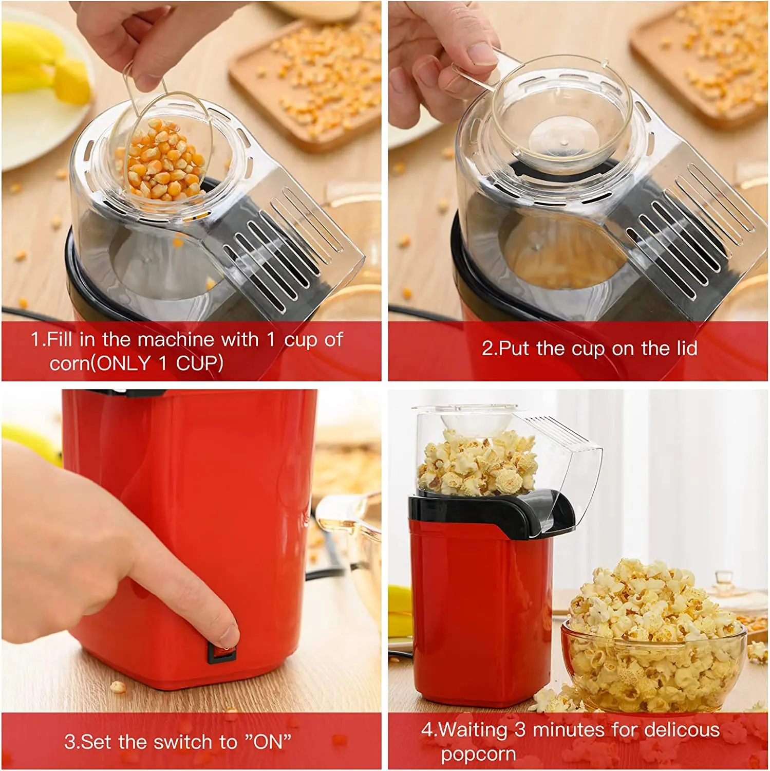 Портативная бытовая машина для приготовления попкорна 1300 Вт из полипропилена и поликарбоната