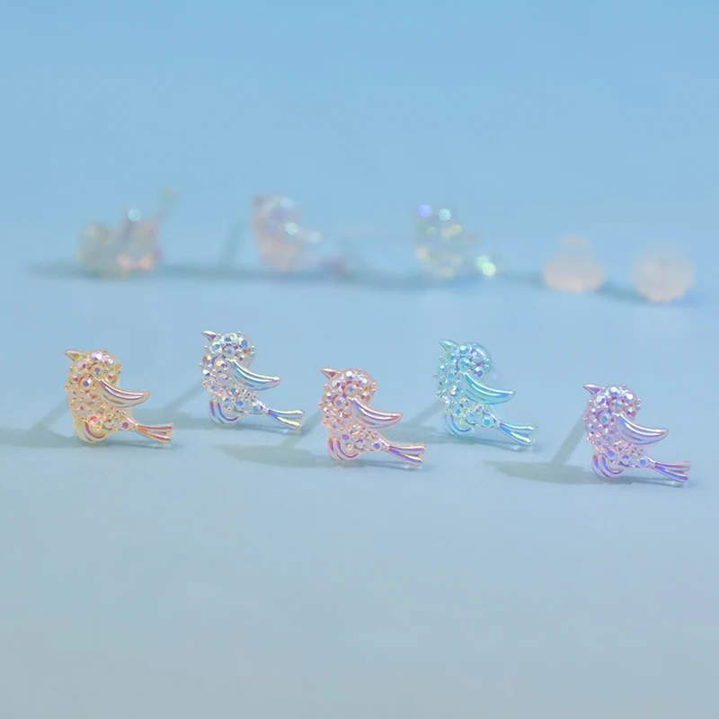 Sweet girl earrings small stud earrings for women glossy resin ear clips fantasy flying bird earrings