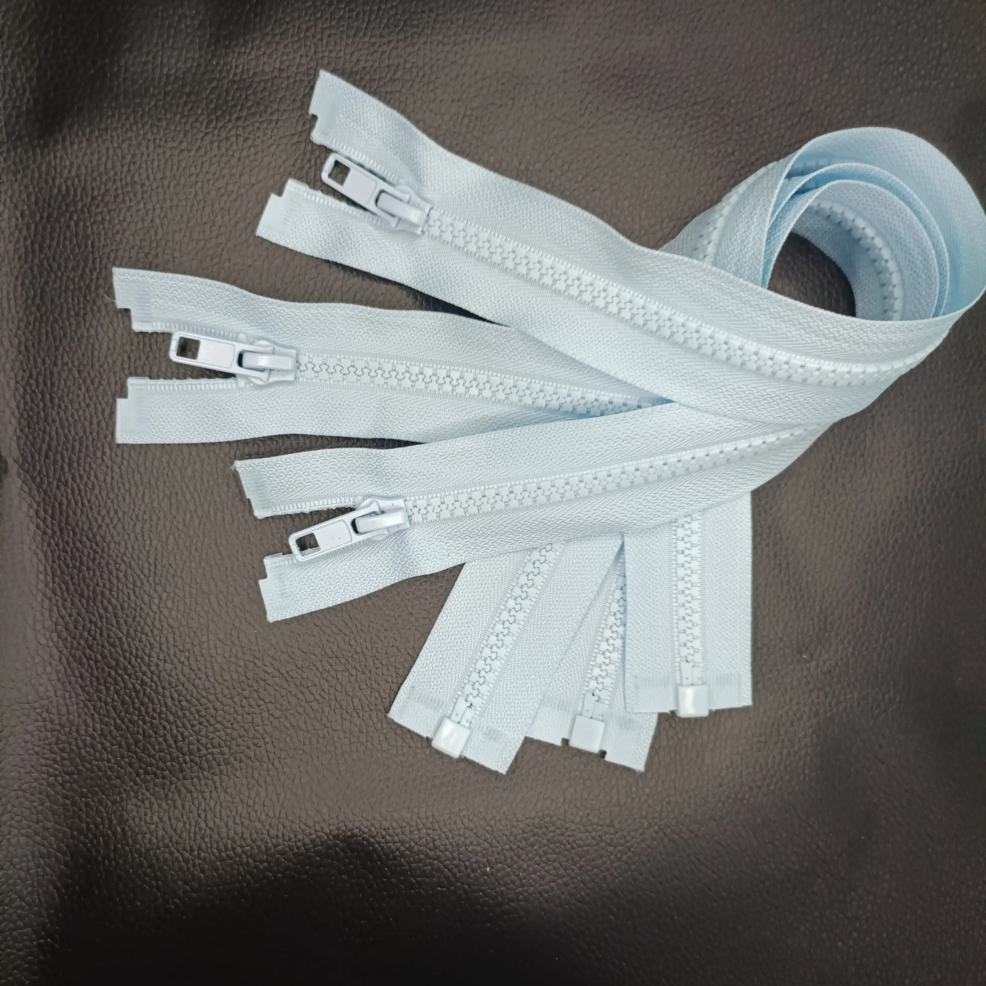 Light blue custom awesome Zip 5# Plastic Open end zippers with sliders for clothing