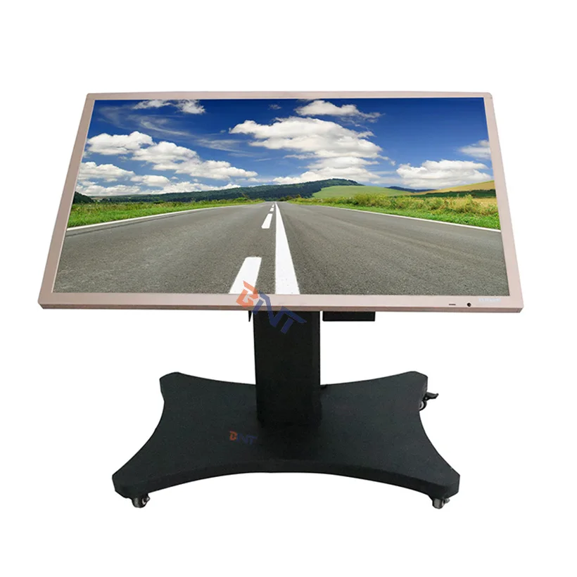 Height motorized adjustable cold rolled steel motorized swivel tv stand with wheels