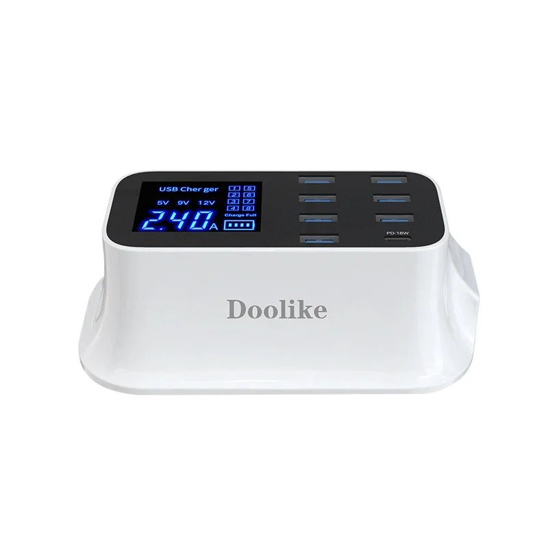 
Fast charging 40W 8 ports USB charger with LCD display Power Adapter Desktop Strip PD usb charger adapter 