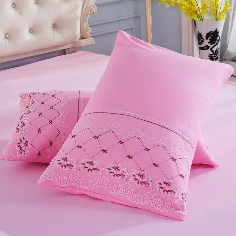 Hot sale European Korean princess solid color polyester light luxury cheap bedding set three poeces bed skirt lace edge