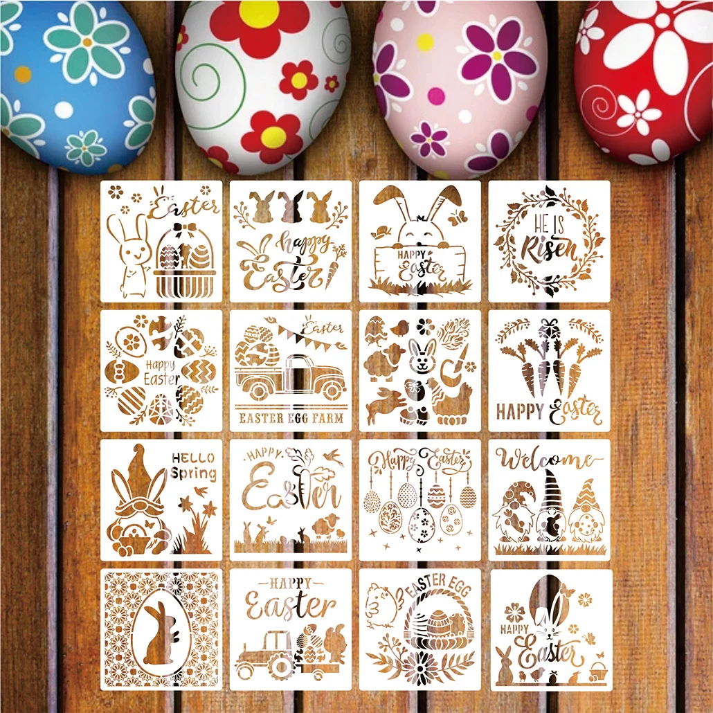 Plastic PET  laser Template Custom drawing Egg Rabbit Happy Easter Home Festival Painting Stencil