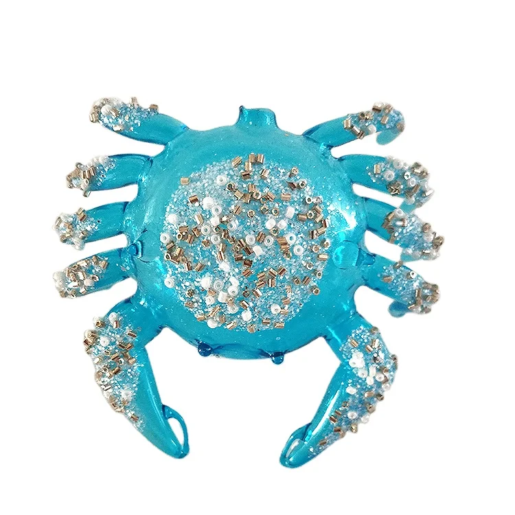 New Design Custom Made Sea Animal Crab Shaped Figurine Glass Blown Christmas Ornaments For Xmas Tree Hanging Decoration And Gift