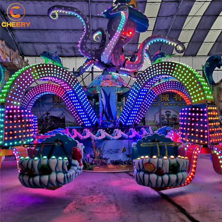 Cheery amusement park games machine mechanical equipment shaking head happy flying octopus carnival ride