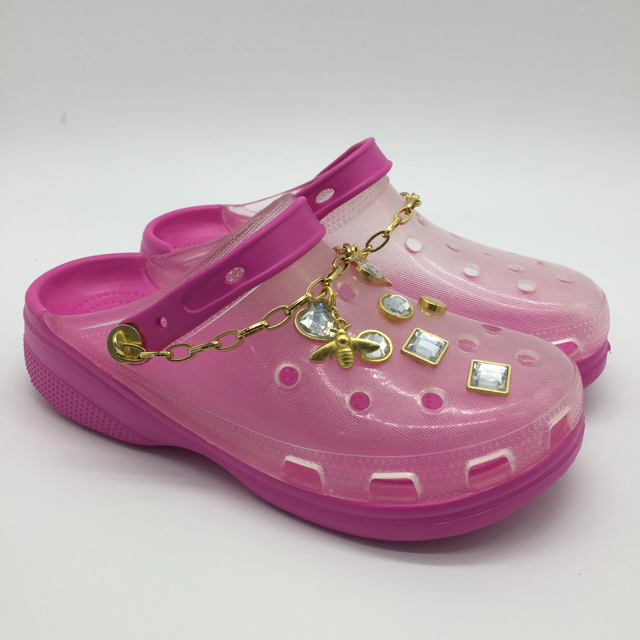 Женские прозрачные сабо из ЭВА, прозрачные Сабо голубого и розового цвета, сабо-Сабо со стразами и цепочкой, оптовая продажа