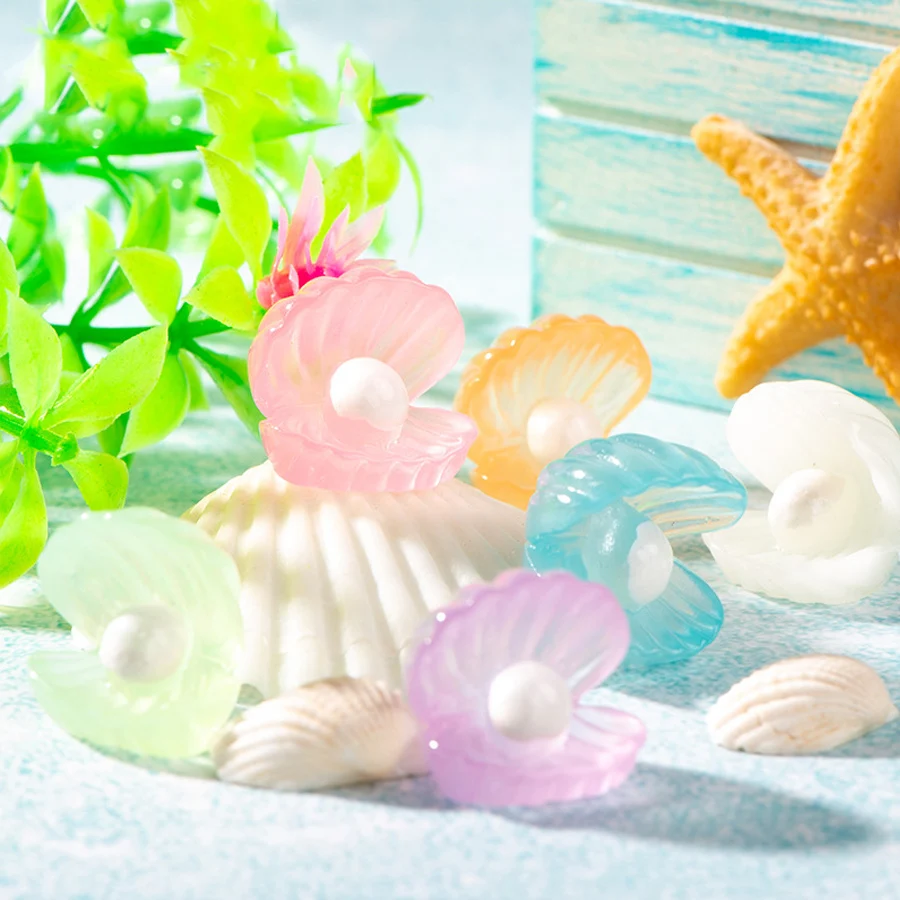 10 pcs/set Luminous Glowing Resin Shell Ornaments for Fishbowl Garden Yard Landscape Decorations Figurine Desktop Decor