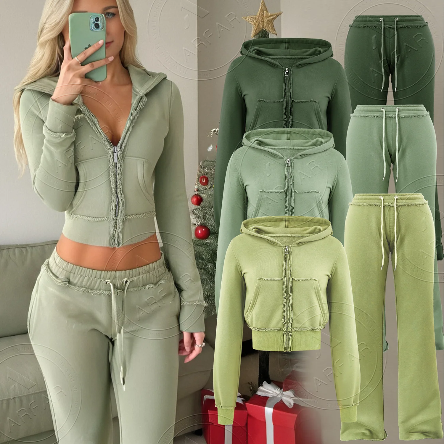 Women Velour Tracksuit Set Distressed Embroidery Fleece Winter Clothes Zip Women Tracksuits for Tall Girl Friendly 2 Piece Set