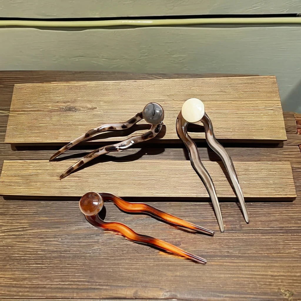 2024 New Chinese U-Shaped Bead Wavy Hairpin Premium Antique Style Disk Hair Ornament New Tempered Fixed Hairpin Hair Forks