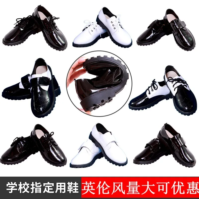 Черная обувь для мальчиков, детский Британский костюм для средней школы, Классическая обувь на весну и осень, детская Студенческая лакированная кожа 65496498