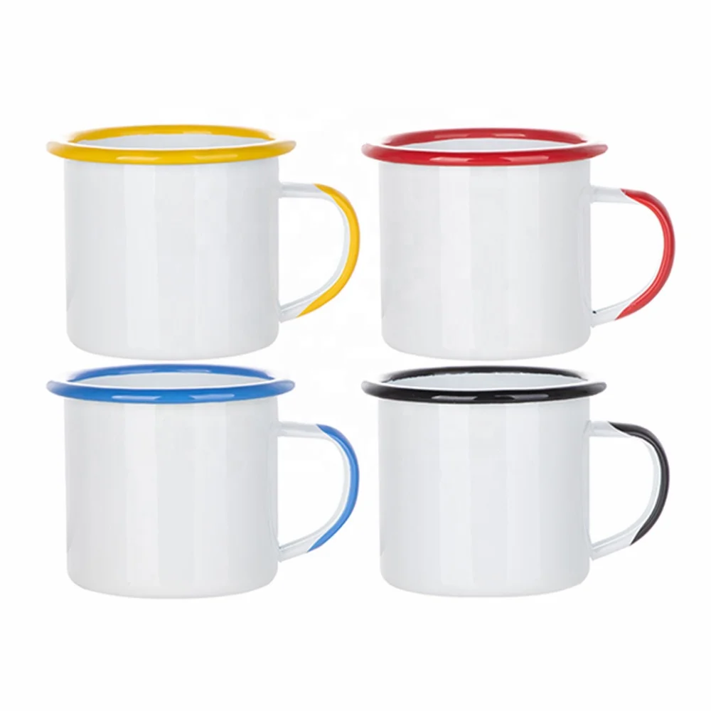 MugFavor Personalized Sublimation 12 oz Campfire Enamel Coffee Mugs with Color Handle and Rim MEN12H