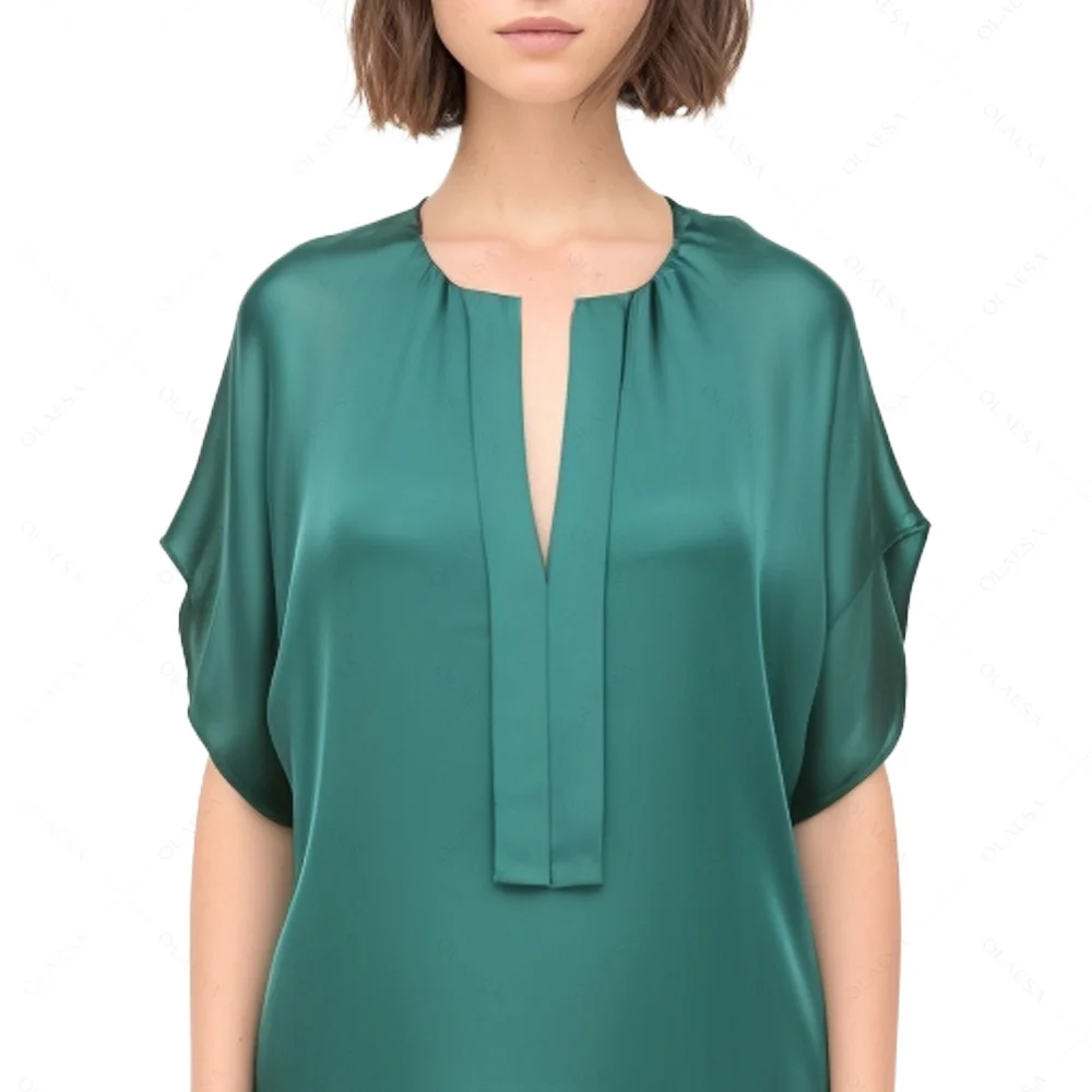 ODM Designer Mint Cap Sleeve Elegant Silk Ruffles Formal Casual Top For Ladies