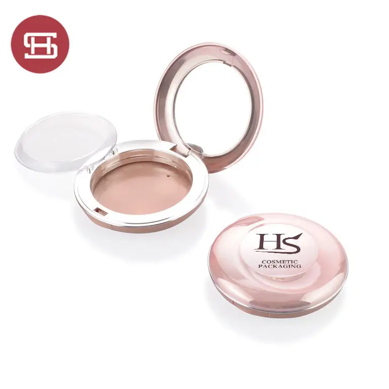 Rose Gold Plated Round Foundation Case Magnet Round Empty Pressed Powder Case Packaging Cosmetic Case With Mirror