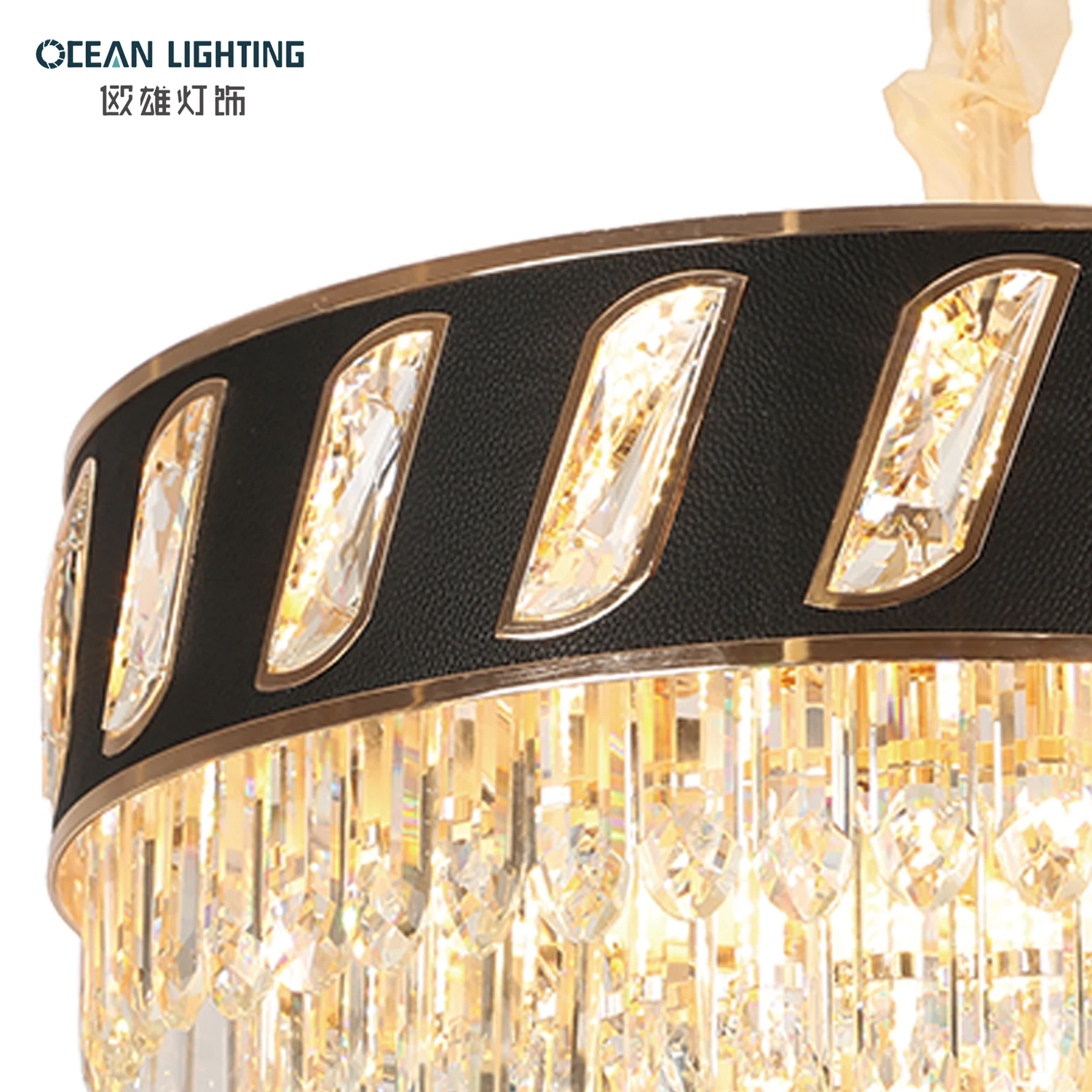 Nordic Hotel Hanging Lamp Lights Iron Round LED Modern Black Decorative Pendant Light Luxury Crystal Chandelier