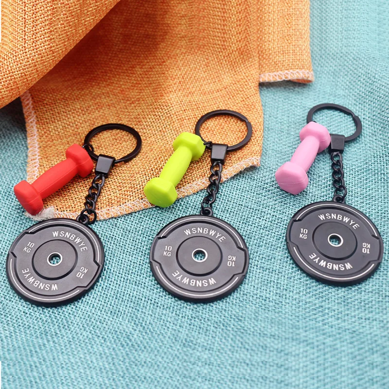 custom logo neoprene dumbbell custom stackable  designer business barbell rubber bump plate fitness dumbbell set Keychain