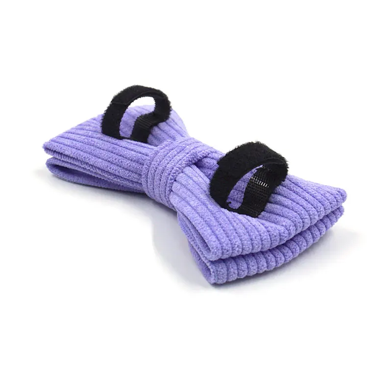 New arrive light purple corduroy dog collars solid quality dog leash bow tie matched poop bag holder pet harness set airtag case