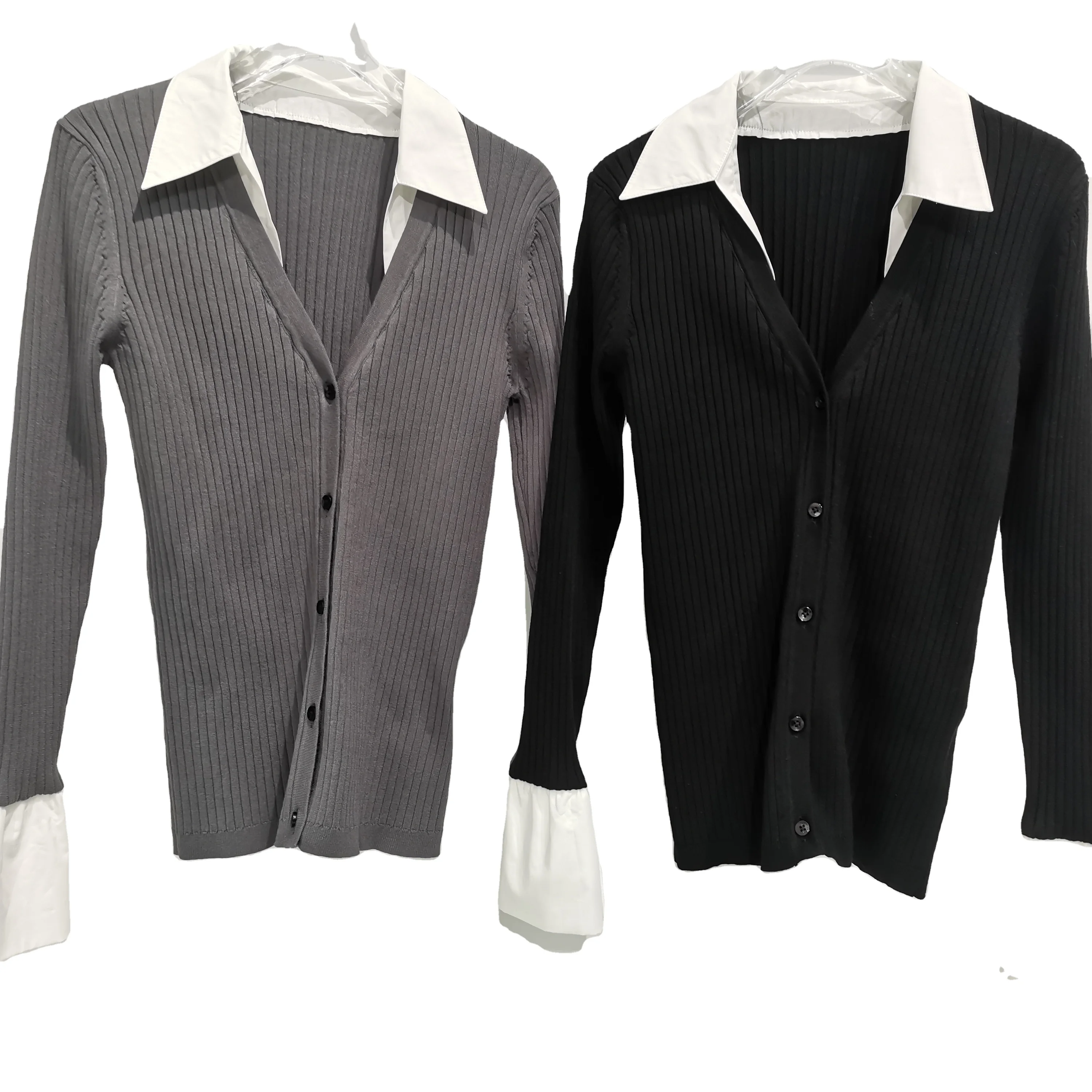 Fast Delivery Quality Fashion Street Wear Sexy Clothing Contrast Color Long Sleeve Slim Fit Ladies Casual Knit Cardigan Women