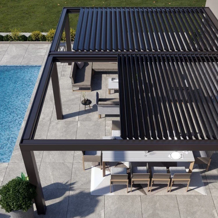Outdoor Waterproof Opening and Closed roof Motorised Aluminium louvre pergola Sun shade Blades Pergola for Garden Patio Cover
