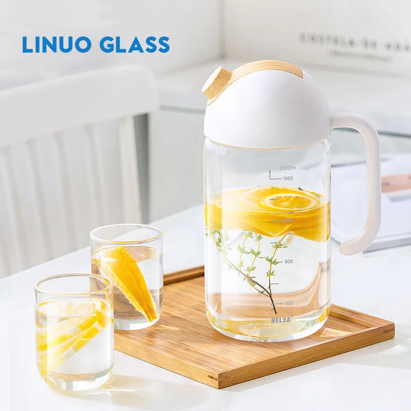 Linuo Drinkware Home Table Clear Borosilicate Glass Teapot Water Kettle Jug Tea Pot with Mug Set
