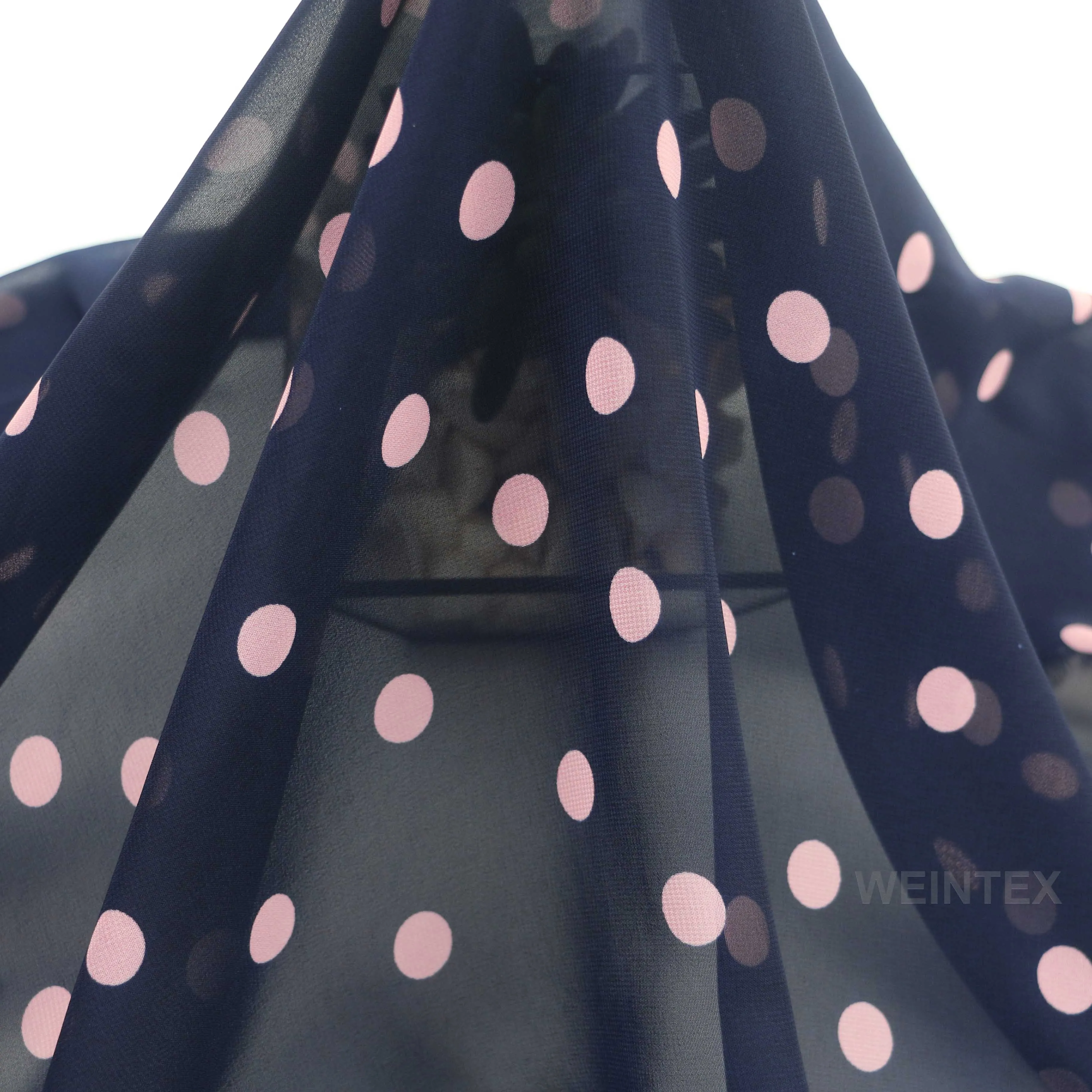 WI-A07 Wholesale high quality fashion polyester 1cm polka dot swiss chiffon fabric price per meter for clothing