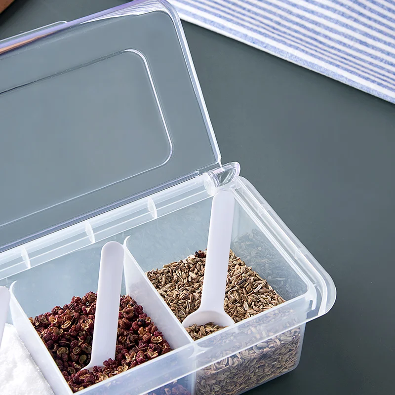 Plastic Spice Jar Organizer Kitchen Storage Boxes Set with  Spoon