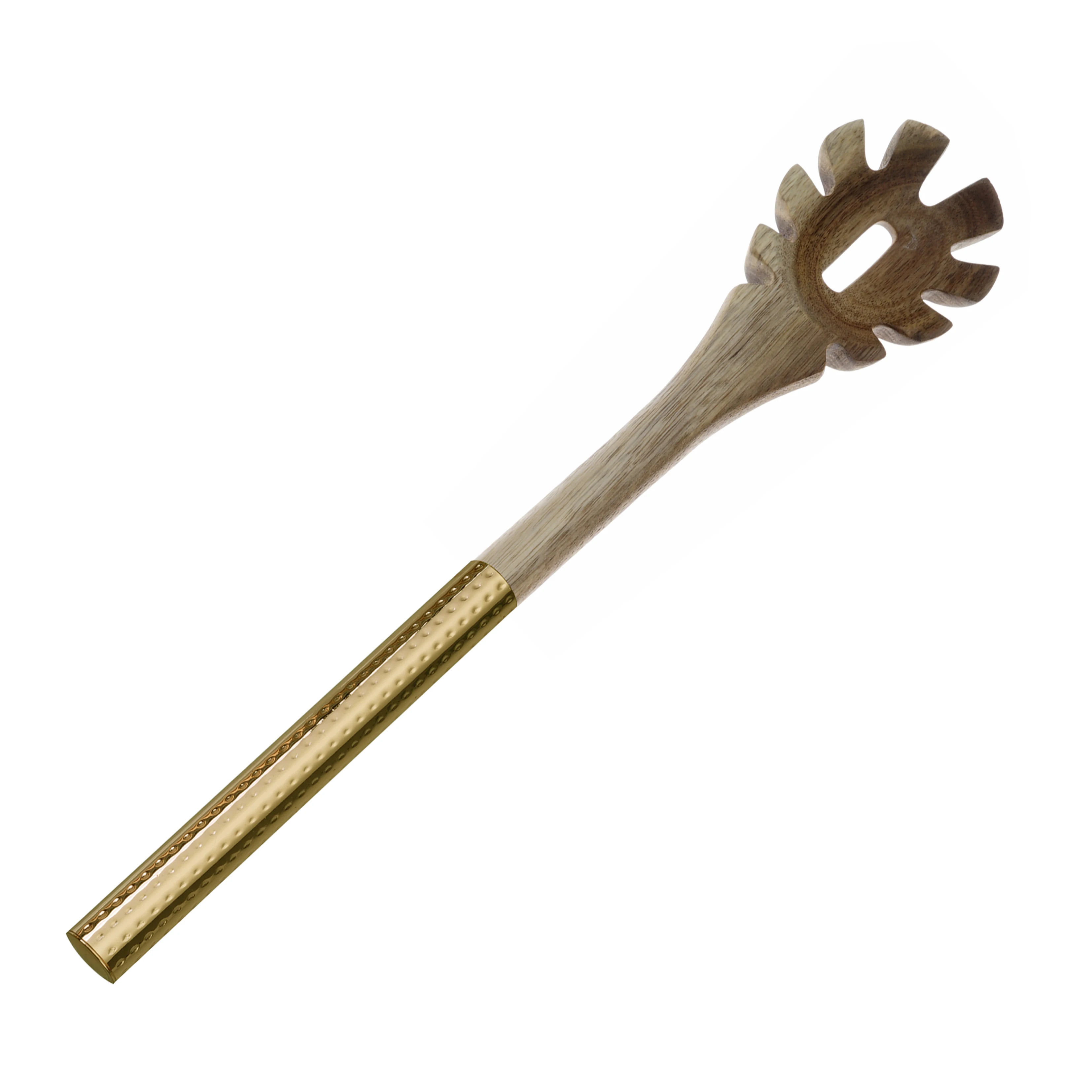 13-inch Wooden Utensils for Serving Salad Set Wooden Spoon Fork Turner Salad Servers With Golden Handle