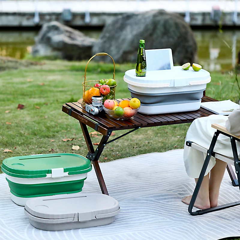 Easy storage portable folding large capacity outdoor portable camping foldable picnic basket with lid table
