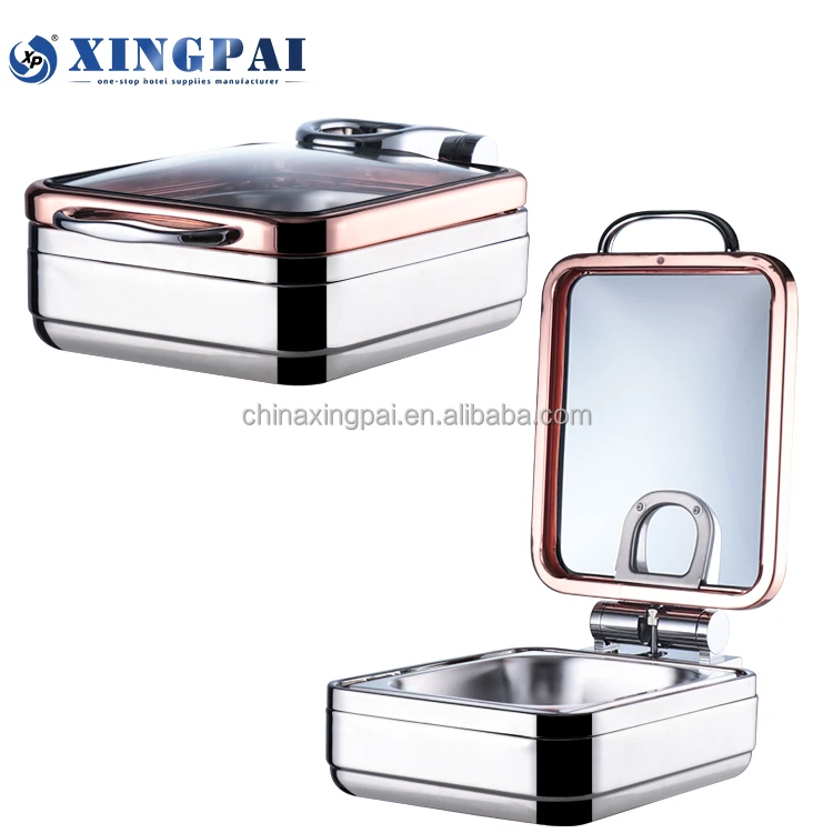 XINGPAI commercial restaurant equipment buffet food warmer 4 L stainless steel cheffing dish with glass lid