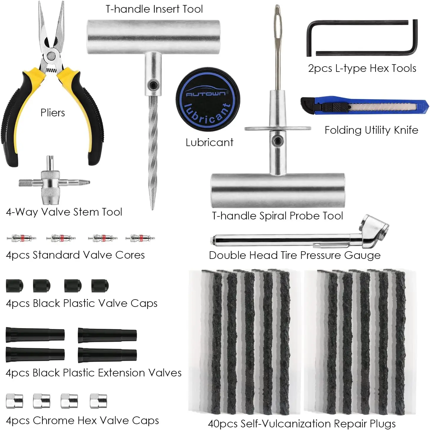 Tire Repair Kit - 68pcs Heavy Duty Tire Plug Kit, Universal Tire Repair Tools to Fix Punctures and Plug Flats Patch Kit
