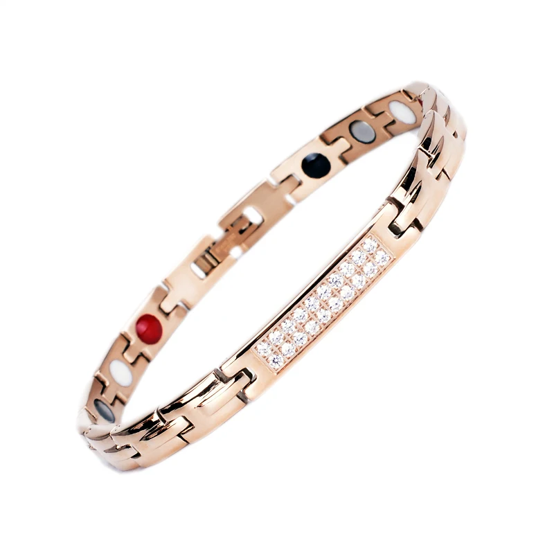 2024 Best selling good health stainless steel germanium negative ion bio magnetic energy rhinestone bracelet for women