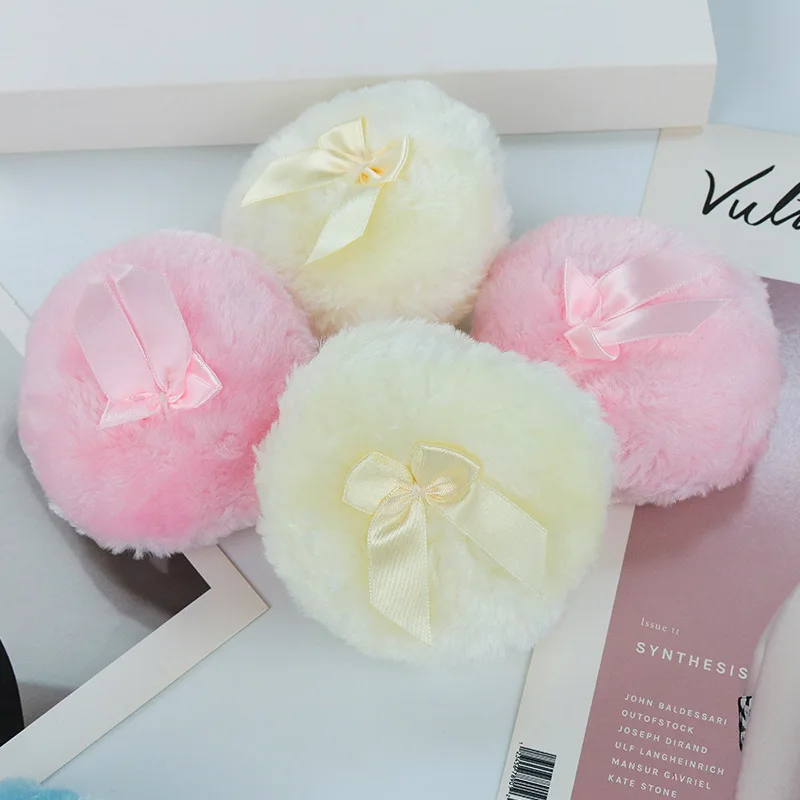 Ultra Soft Plush Fluffy Foundation Makeup Velour Puff Custom Large Makeup Cosmetic Powder Puff with Bowknot