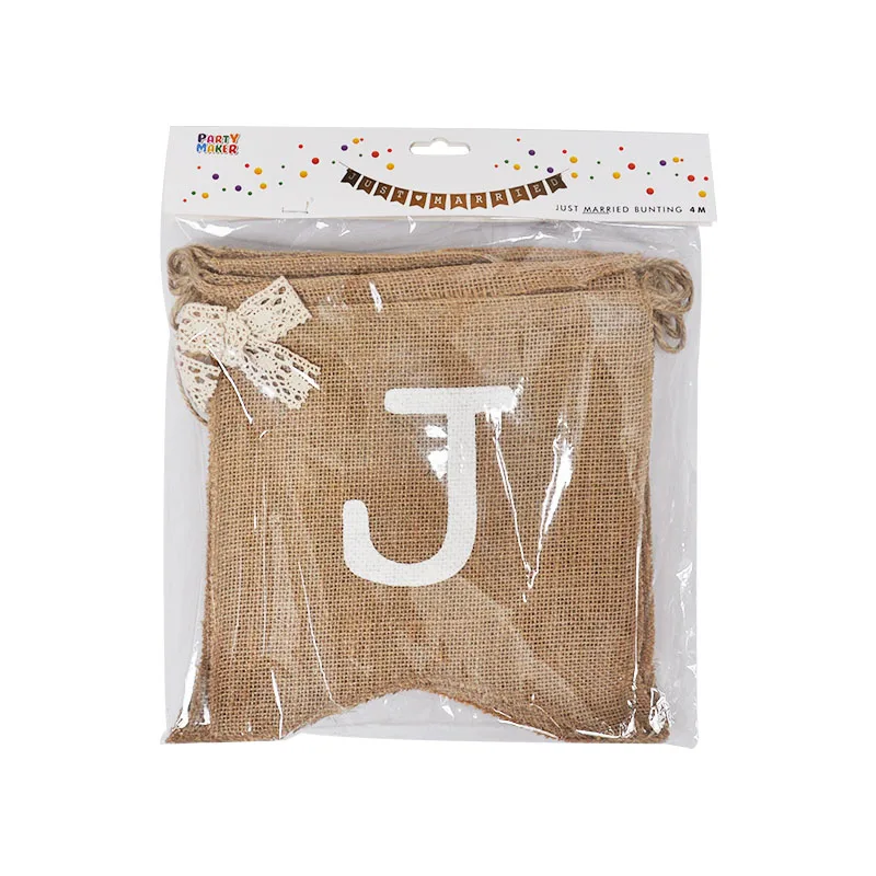 
4m Brown Flag Banner JUST MARRIED Natural Linen Pennant Bunting Party Decoration Props Garland Party Eco-friendly Wedding 
