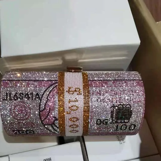 Женские шикарные долларов алмаз деньги со стразами для девушек, клатч, Сумочка для женщин