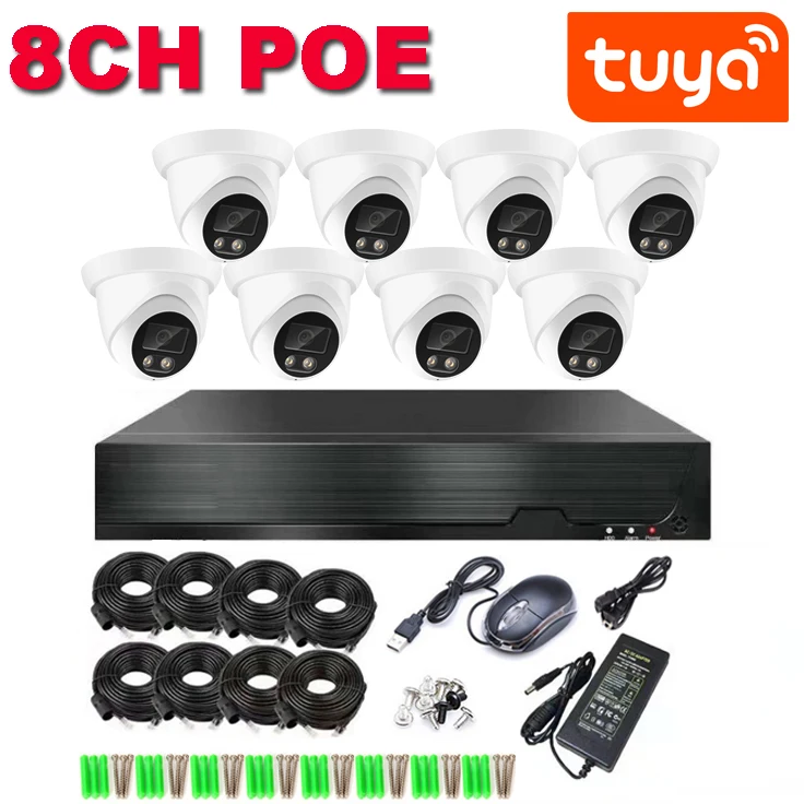 Tuya 8CH 5MP Dome Camera Indoor Full Color Night Vision with 8CH NVR Motion Detection P2P Surveillance Camera