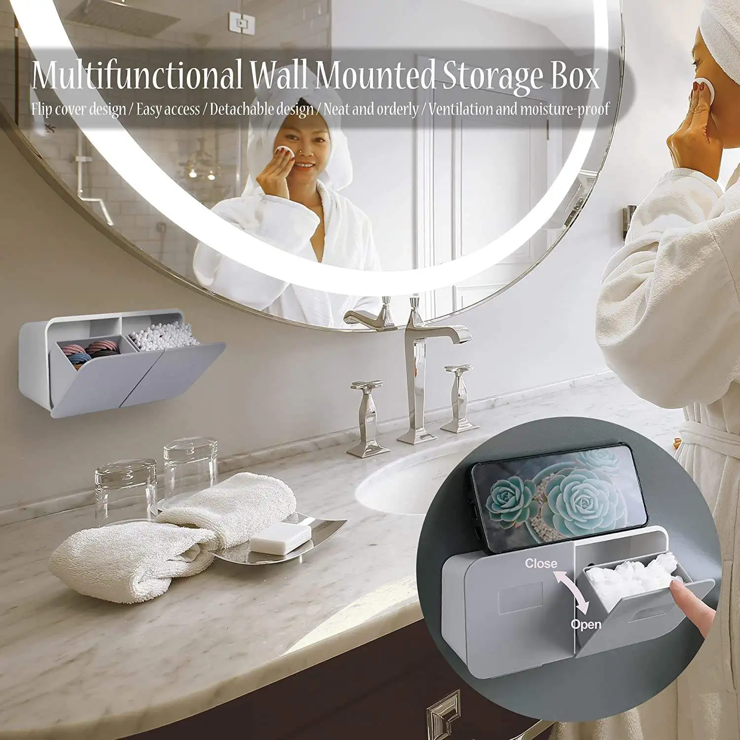 Flip Lid Cotton Swab Storage Box Wall Mounted Bathroom Organizer Dustproof Household Storage Cosmetic Container Jewelry Case