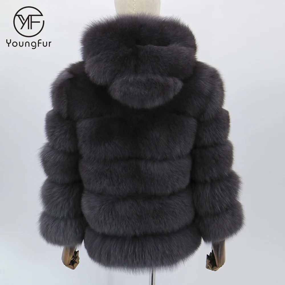 Winter Warm Soft Thick Fox Fur Coat Ladies Long Sleeve Natural Fur Jacket Hooded Fur Coat Women