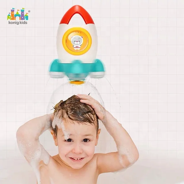 2020 Konig Kids Popular High Quality Water Power Rotating Rocket Toys Purling Shower Play Set Baby Water Bath Toy