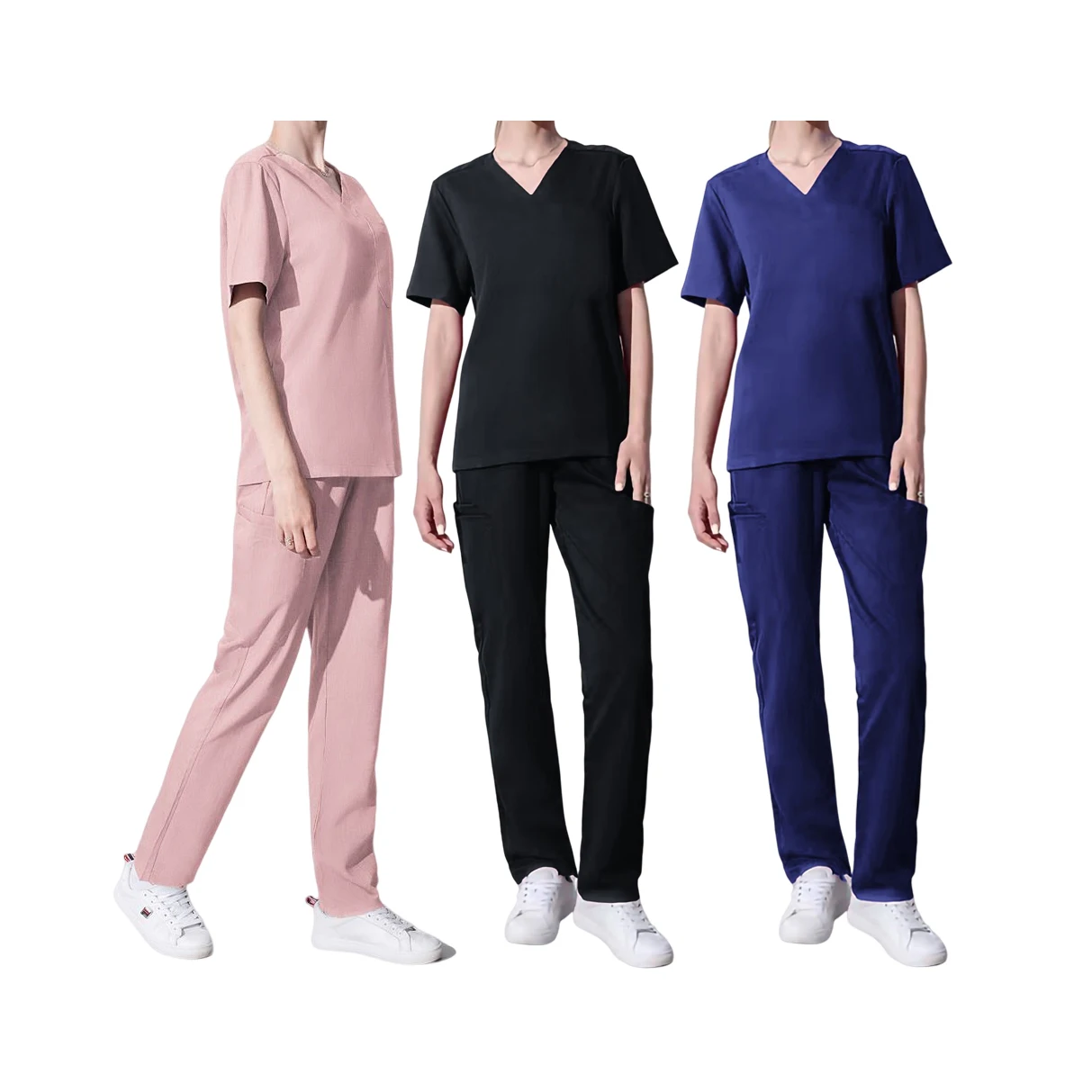 Two-Pocket Mandarin Collar Medical Scrub Top Women-Relaxed Fit Super Soft Stretch Teal Color Nurse Scrubs