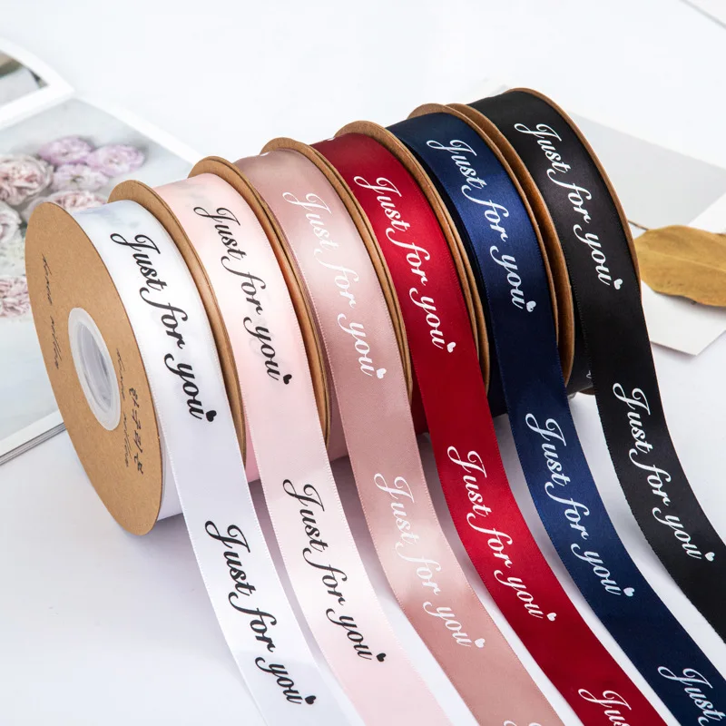 New Product Christmas Ribbon JUST FOR YOU Satin Ribbon 2.5cm Width Print Letter Ribbon For Diy Gift