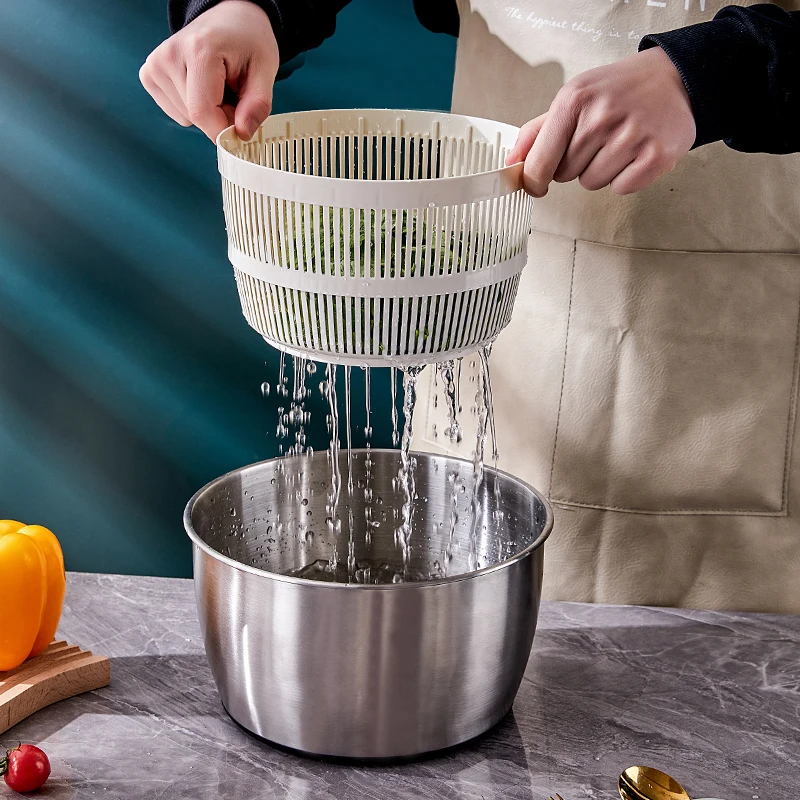 Hot selling fruit & vegetable tools commercial salad spinner 5L large salad spinner stainless steel vegetable spinner for salad