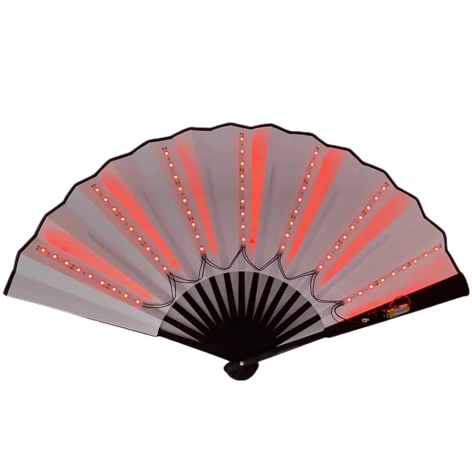Stock Colorful 13ins Led Hand Fan Folding Light Up Bamboo Decorative Rave Flash Fan For Party