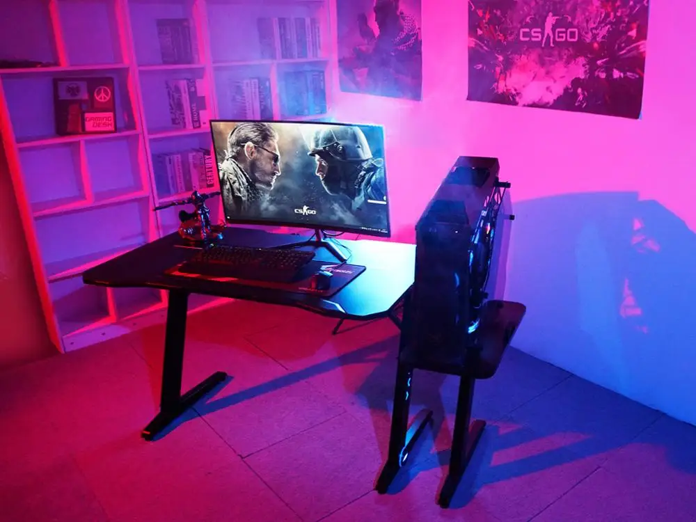 
computer pc gaming desk with RGB lights pc holder monitor stand headphone holder cup holder oem odm factory Jonoffice 