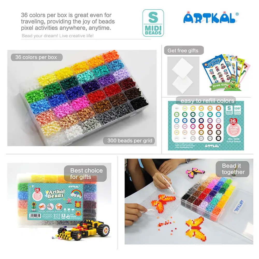 Iron Beads for Kids 5 mm 36 colors 11160 beads Fuse  Kit with 2 Ironing Papers in a Container perler beads toy