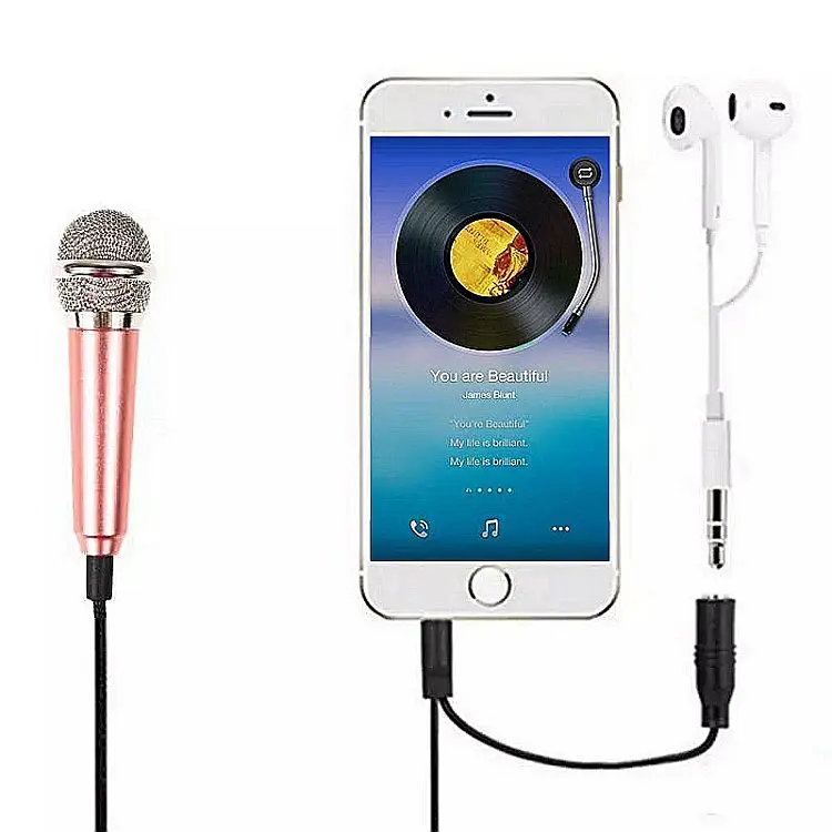 2021 Valentine gift 3.5mm Male + 3.5mm Female Ports Mini portable Household Mobile Phone Sing Song Metal Condenser Microphone