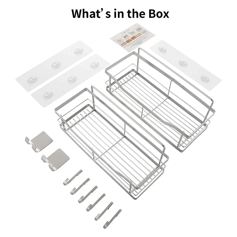 China wholesale on wall shower caddy bathroom shelf 2-pack for bathroom  stainless steel shower caddy adhesive