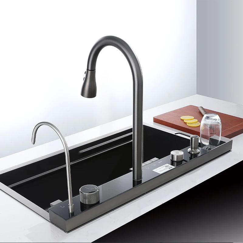 Modern waterfall kitchen sink two bowls kitchen sink stainless steel kitchen sink
