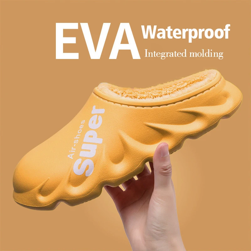 2022 New Winter Warmth Fleece Lined Thickened One-Step Outdoor Slippers Waterproof Non-Slip Indoors Slippers