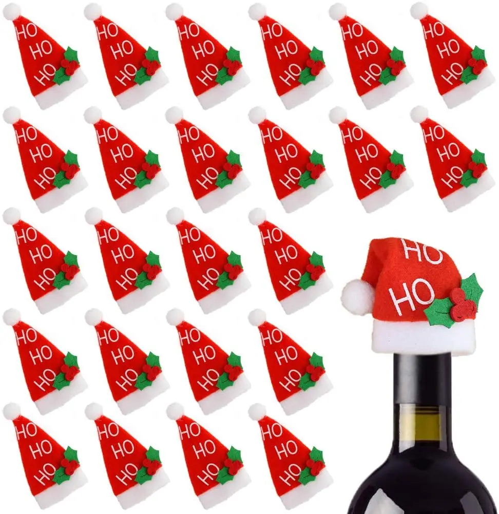 5*8 см Рождественское украшение для дома, красивая рождественская мини-шапка Санта для винной бутылки